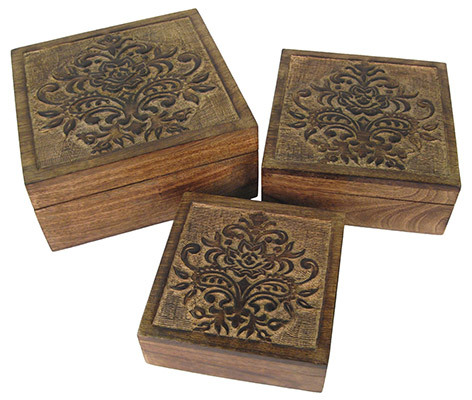 Set Of 3 Wooden Square Boxes - Click Image to Close